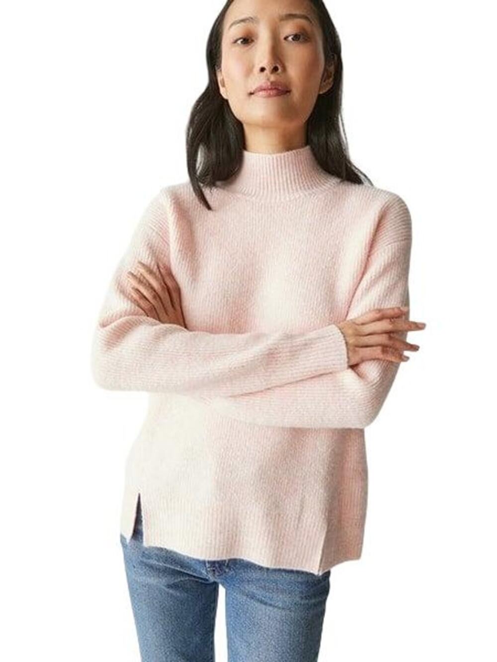Michael Stars Zion Mock Neck Ribbed Sweater Pink XS XSmall NEW Quiet Luxury